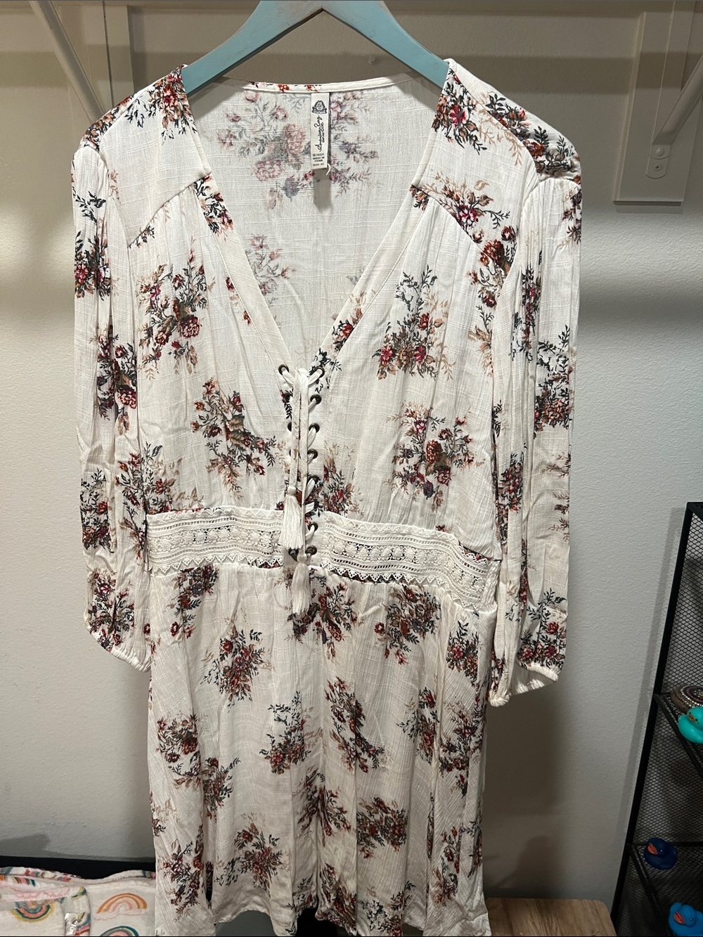 American Rag White Tunic with Rust Floral Print